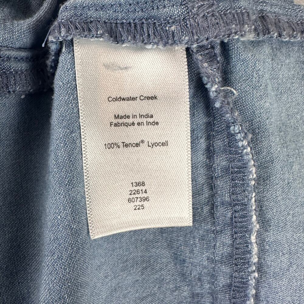 Coldwater Creek Chambray Dress Size XL Tencel Western Sleeveless Pintuck Pockets - Picture 10 of 11